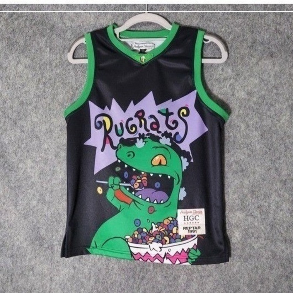 Rugrats Jersey Kids M Green‎ Basketball Reptar Nickelodeon Embroidered Retro